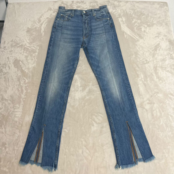 Revolve EB Denim Jeans Womens 26 Split Hem Button Fly Asymmetrical Retro USA NWT - Picture 1 of 14